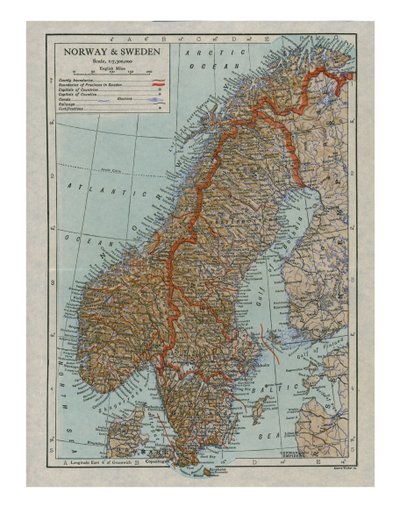 Karta över Norge och Sverige, c1800-talet av Unbekannt