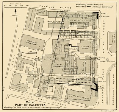 Karta över en del av Calcutta som visar Old Fort William i förhållande till befintliga byggnader, 1925. av Unbekannt