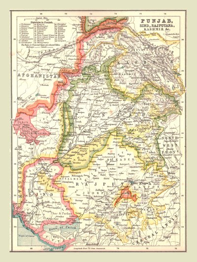 Karta över Punjab, Sind, Rajputana och Kashmir, 1902. av Unbekannt