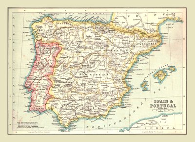 Karta över Spanien och Portugal, 1902. av Unbekannt