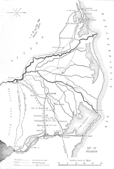 Karta över Nilens delta, strategiska punkter i den egyptiska kampanjen, 1882, c1882-85 av Unbekannt