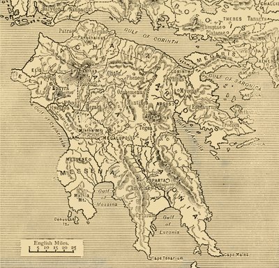 Karta över Peloponnesos, 1890. av Unbekannt