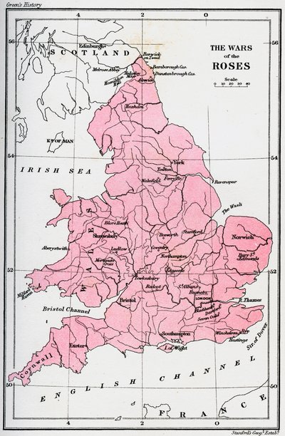 Karta över rosornas krig, 1400-talet 1893 av Unbekannt