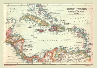 Karta över Västindien och Centralamerika, 1902. av Unbekannt