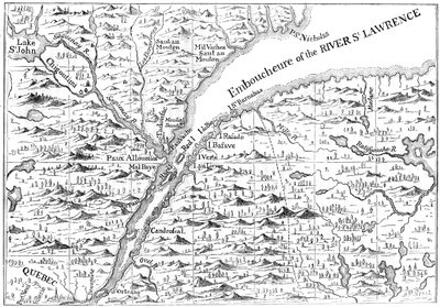 Karta över floden St Lawrences lopp så långt som till Quebec, 1730 c1880 av Unbekannt