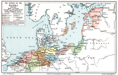 Karta över Hanseförbundets utbredning omkring 1400 av Unbekannt