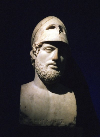 Marmorporträttbyst av Perikles (Pericles) atensk statsman (c490-429 f.Kr.). Romerskt 2:a århundradet f.Kr. (skulptur som sägs vara från Hadrianus villa i Tivoli, Lazio, Italien) av Unbekannt