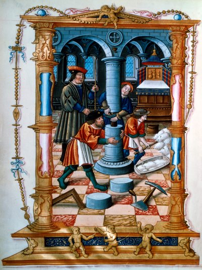 Murare som bygger en pelare i en kyrka, c1525 av Unbekannt