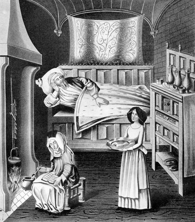 Matrona och tjänare i sjukkammaren, c1470, 1910 av Unbekannt
