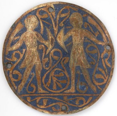 Medaljong med två unga krigare med Falchions och Bucklers, franska, ca. 1240-60. av Unbekannt
