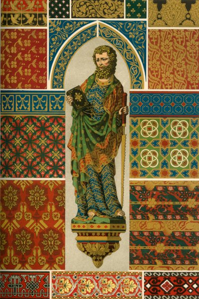 Medeltida vävning, broderi, emalj och målad skulptur, 1898. av Unbekannt