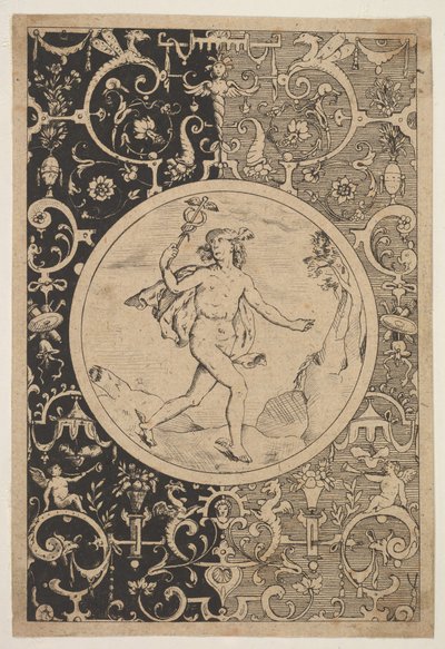 Kvicksilver i en dekorativ ram med grotesker, ca. 1600-1630. av Unbekannt