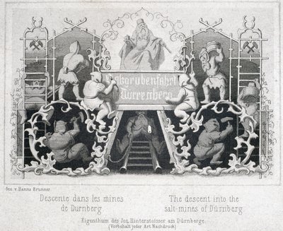 Saltgruva: Nedstigningen till saltgruvorna i Durrnberg, Österrike, cirka 1850 av Unbekannt
