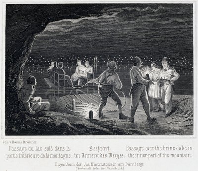 Saltgruva: korsningen av saltsjön, inne i berget, omkring 1850, i Durrnberg, Österrike av Unbekannt