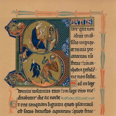 Miniatyr initial och del av en sida från en psalter, 1200-talet, 1901 av Unbekannt