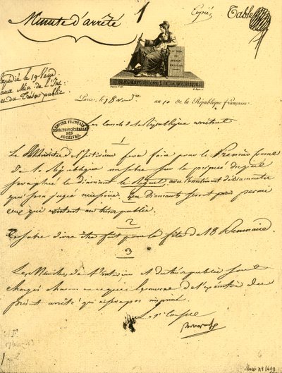 Ministerorder angående...a...sabel för förste konsuln, 10 oktober 1801, 1921. av Unbekannt