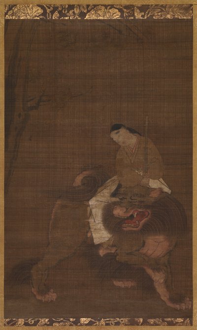 Monju som ett barn som rider på ett lejon, 1392-1573. av Unbekannt