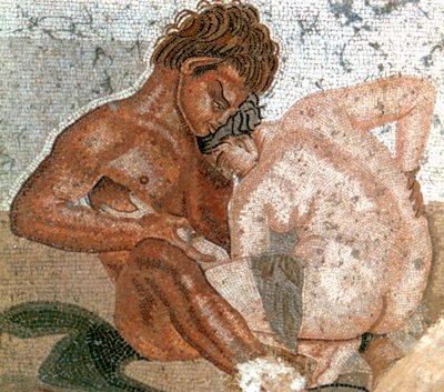 Mosaik av en satyr och nymf, House of Faun, Pompeji, Italien av Unbekannt