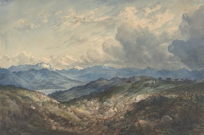 Bergigt landskap med annalkande åskväder, 1800-talet. av Unbekannt