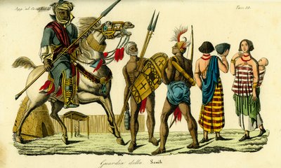 Beriden livvakt till Sheikh of Bornu tillsammans med Kanembu-lansaren och Munga-bågskytten, Kanem-Bornu Empire av Unbekannt