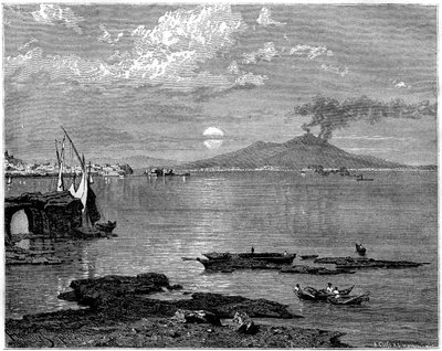 Neapel och Vesuvius, från Pausippe, Italien, 1800-talet av Unbekannt