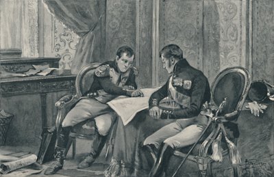 Napoleon och Alexander vid Tilsit studerar Europakartan, 1807, 1896 av Unbekannt
