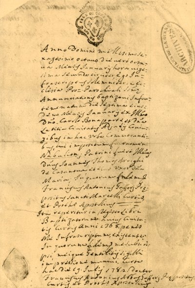 Napoleons födelseattest, 21 juli 1771, 1921. av Unbekannt