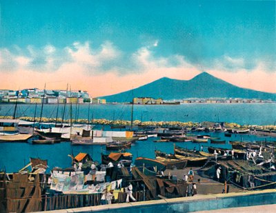 Neapel - Mergellina med Vesuvius, Mergellina med Vesuvius, c1900. av Unbekannt