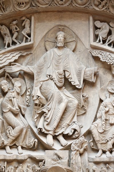 Nationalmuseet för franska monument. Sainte Marie Madeleine basilikan, Vézelay. Västra fasaden. Kristus i härlighet. Kasta. Närbild, Paris, Frankrike av Unbekannt
