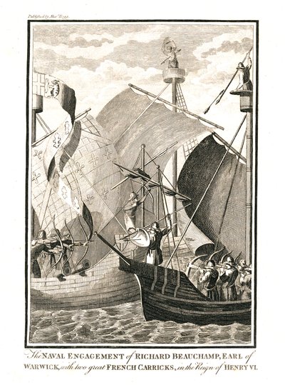 Naval Engagement mot två stora franska Carricks av Richard Beauchamp Earl of Warwick under regeringstiden av Unbekannt