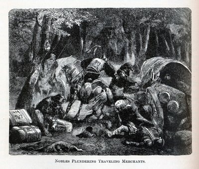 Adelsmän plundrar resande köpmän, 1882 av Unbekannt