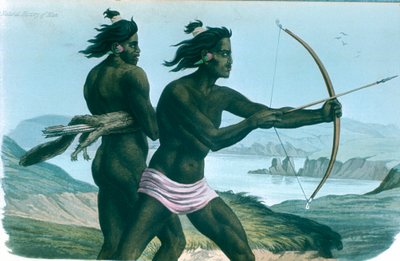 Nordamerikanska San Francisco-indianer som jagar med pilar och bågar, c1840 av Unbekannt