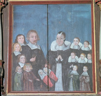 Norsk målning som visar en familj med fjorton barn, 1600-talet av Unbekannt