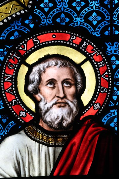 Notre-Dame Saint-Lazare kollegial kyrka, målat glasfönster, Saint Peter, Avallon, Frankrike av Unbekannt