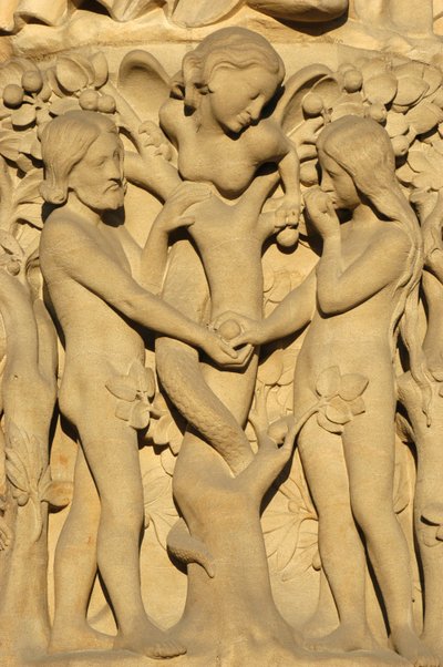 Notre Dame de Paris katedralskulptur: Adam och Eva, Paris, Frankrike av Unbekannt