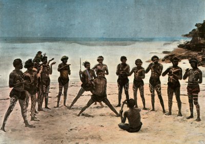 Nya Guinea. Dance of the Barioles Papuans, Papua Nya Guinea. Papuansk stamdans, 1900. av Unbekannt