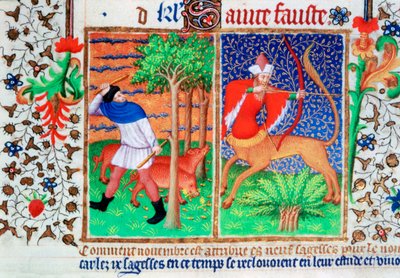 November: utfodring av grisar och Skytten, c1423 av Unbekannt