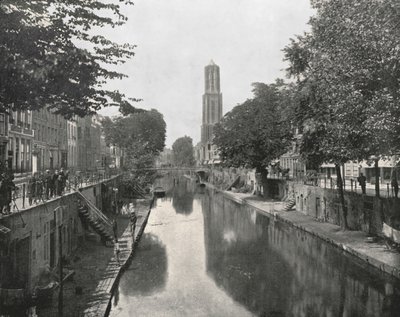 Gamla kanalen och Domtornet, Utrecht, Nederländerna, 1895. av Unbekannt