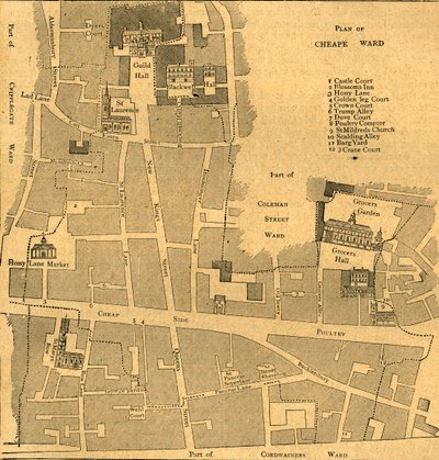 Gammal karta över Ward of Cheap - Omkring 1750, 1897. av Unbekannt