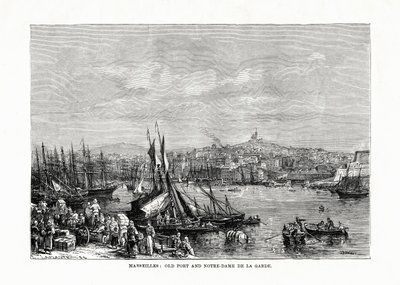 Gamla hamnen och Notre Dame de la Garde, Marseille, Frankrike, 1879 av Unbekannt