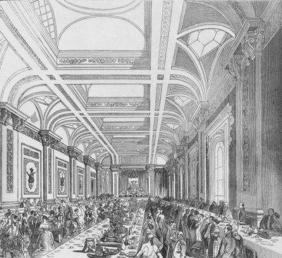 Öppnandet av den tredje kungliga börsen, 1844. Bankett i prenumerationsrummet, 1928 av Unbekannt