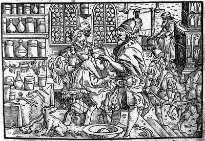 Operation på en mans huvud. Ur: Den stora sårmedicinen av Theophrastus Bombastus von Hohenheim, 1562 av Unbekannt
