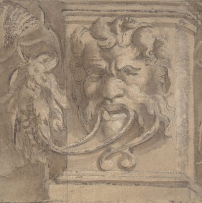 Prydnadsdesign med mask i antik stil, 1550-1600. av Unbekannt