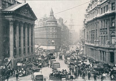 Utanför Mansion House, City of London, 9 AM, c1901 1901 av Unbekannt