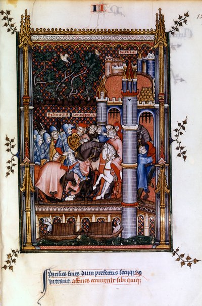 Hedniska präster välkomnar Sisinnius vid portarna till Paris, 1317 av Unbekannt