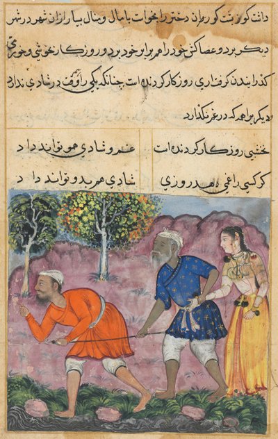 Sida från Tales of a Parrot Tuti-nama: Fyrtioandra natt: Rajas dotter..., ca. 1560. av Unbekannt