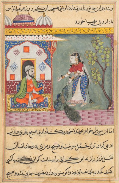 Sida från Tales of a Papegoja Tuti-nama: Nittonde natten: Brahmans fru..., ca. 1560. av Unbekannt