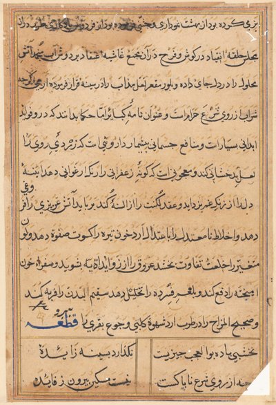 Sida från Tales of a Parrot Tuti-nama: textsida, ca. 1560. av Unbekannt