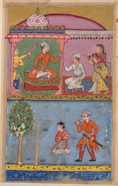 Sida från Tales of a Parrot Tuti-nama: textsida, ca. 1560. av Unbekannt