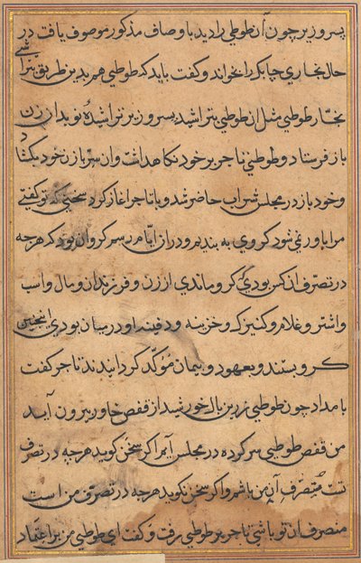 Sida från Tales of a Parrot Tuti-nama: textsida, ca. 1560. av Unbekannt